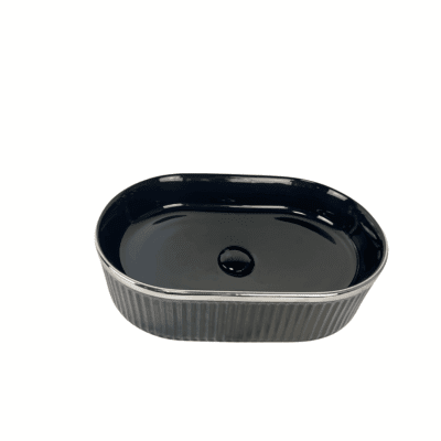 Glossy Black & Silver Oval Ceramic Above Counter Basin W500xD320xH130mm