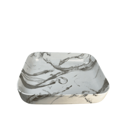 Glossy White marble Rectangle Ceramic Above Counter Basin W500xD400xH140mm
