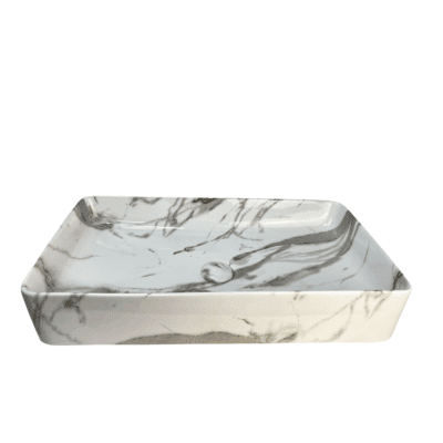 Glossy White Marble Rectangle Ceramic Above Counter Basin W610xD335xH120mm