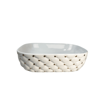 Glossy White & Gold Rectangle Ceramic Above Counter Basin W455xD340xH135mm