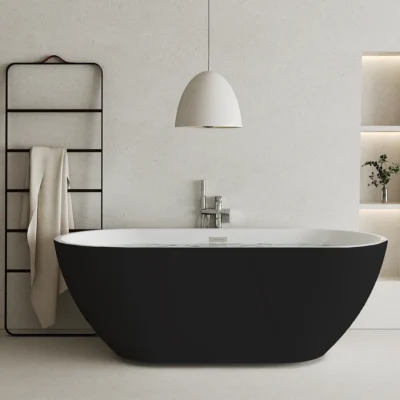 Oval Acrylic Freestanding Bathtub (1500mm Gloss Black-White Inside)