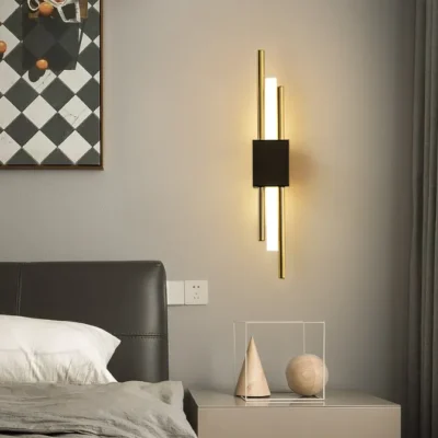 Minimalist Long Wall Sconce-Black with gold