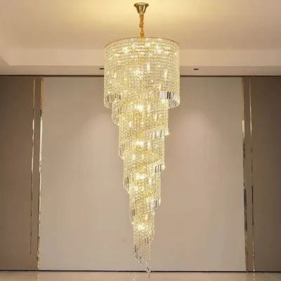 Villa Spiral Staircase Long Chandelier- Gold