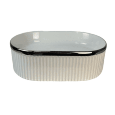 Glossy White & Sliver Oval Ceramic Above Counter Basin W500xD320xH130mm